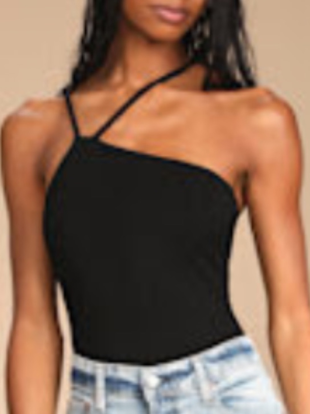 Lulus Black One-Shoulder Ribbed Bodysuit